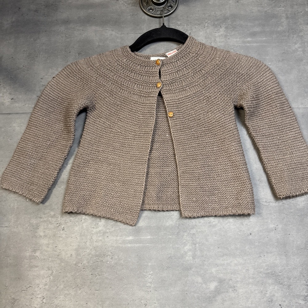 Zara Girls Brown knit baby cardigan Wood Buttons 18/24 Mths